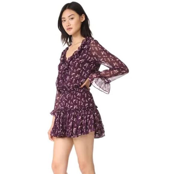 Misa Los Angeles Long-Sleeve Ruffle Dress - Purple Sz S - Picture 9 of 9